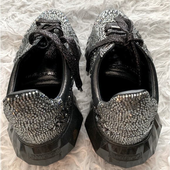 NEW Jimmy Choo’s Diamond Swarovski crystal F trainers in smoke metallic - Picture 11 of 13